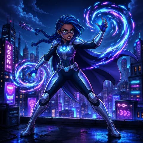 Futuristic superhero character as the reference image