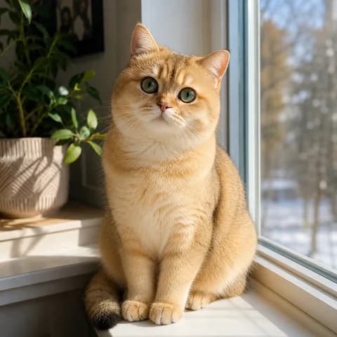 Orange cat sitting by a window as the reference photo